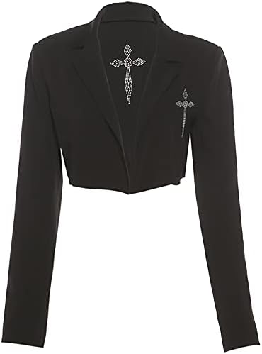 Kadın Siyah Kırpılmış Blazer Uzun Kollu Açık Ön Kırpma Hırka Ceket Iş Iş Ofis Blazers & Suit Ceketler