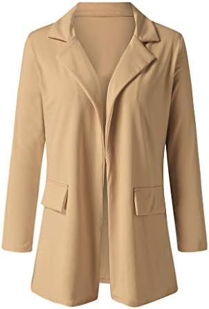 WUAI-Kadın Artı Boyutu Blazers Uzun Açık Ön Çalışma Ofisi Sıkı Suit Ceketler Hırka Mont
