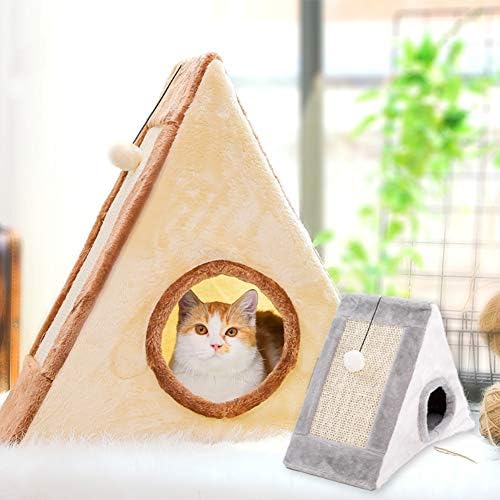 Kapalı Kediler için Kedi Yatağı, Doğal Sisal Tırmalama Tahtası ile Katlanabilir Üçgen Küçük Dayanıklı Oyuncak Yatak Oyun Evi,