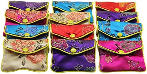 MorTime Mücevher Takı İpek Çanta Kılıfı Hediyelik Çantalar, Çoklu Renkler, 12'li Paket (Büyük, 4x 4.7)