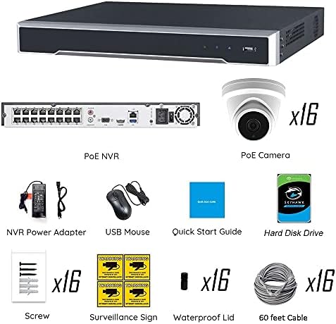 Hikvision Jenerik Süper HD 32 Kanal 4 K NVR Güvenlik Sistemi ile 32 x IP H. 265 5MP (2. 5X1080 P) PoE Güvenlik Kameraları, 100ft