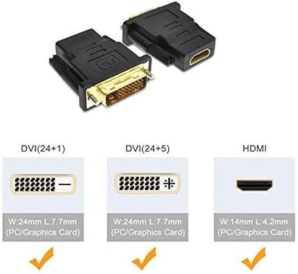 Pfanstiehl DVI-HDMI Adaptörü, 2'li Paket Altın Kaplama 1080P Erkek-Dişi Dönüştürücü (Siyah)