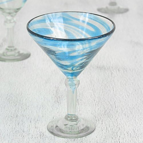 NOVİCA Cerulean Threads (6'lı Set) Üflemeli Martini Bardakları, 7 Boyunda, Mavi