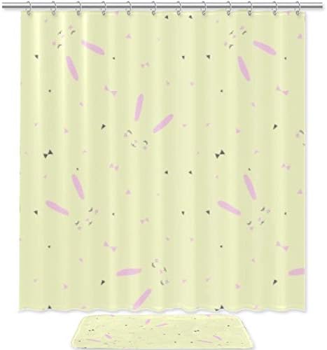 Mor Kulaklı Bunny Kumaş Duş Perdesi Liner-70.8 x 70.8 , Polyester Kumaş Banyo Duş Perdesi Kanca ile Set
