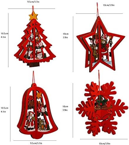 PRP Noel Süsler Noel Ahşap Süs Süslemeleri Noel Ağacı Asılı Kolye Dekorasyon Noel Tatil El Sanatları (4 adet) (Renk: Kırmızı-4