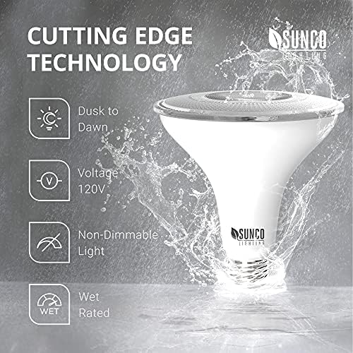 Sunco Aydınlatma Dış Mekan LED Taşkın Işık, Su geçirmez PAR38 LED Ampul, Alacakaranlıktan Şafağa, 100W Eşdeğer 13W, Dış, Islak
