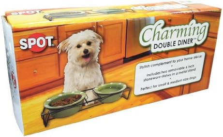 SPOT Etik Ürünler Çift Kişilik Lokanta Köpek Yemekleri-Küçük-Orta Boy Köpekler için, 6 İnç, Yeşil-Sevimli Köpek Besleyici