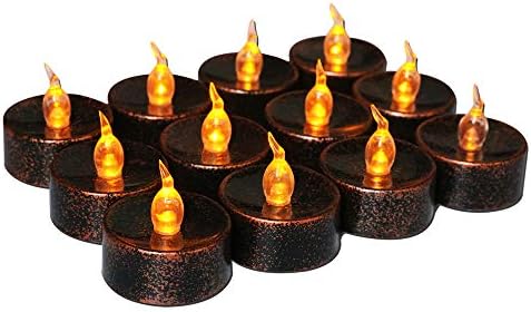 JIAN YA NA 12 adet Çay ışık Cadılar Bayramı Noel Şükran Alevsiz LED Mumlar 1.4 İnç Titrek Amber Festivali Dekor Pil Işletilen