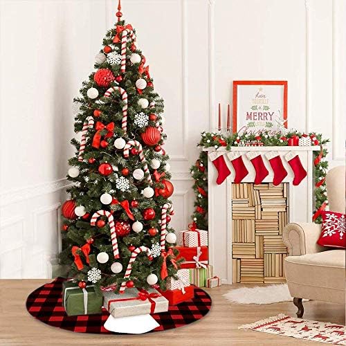 LANEABUY Kırmızı Siyah Ekose Ren Geyiği Merry Christmas Noel Ağacı Etek Dekorasyon için Merry Christmas Parti Noel Ağacı Etek