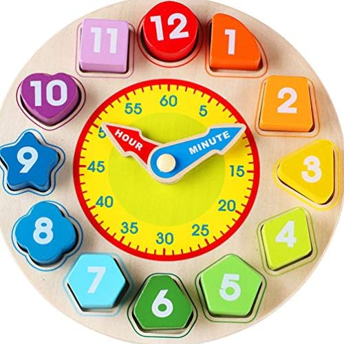 Kisangel 1 PC Ahşap Saat Oyuncak Öğretim Zaman Öğrenme Saat Numarası Yapı Taşları Geometrik Eşleştirme Oyuncak Çocuklar için