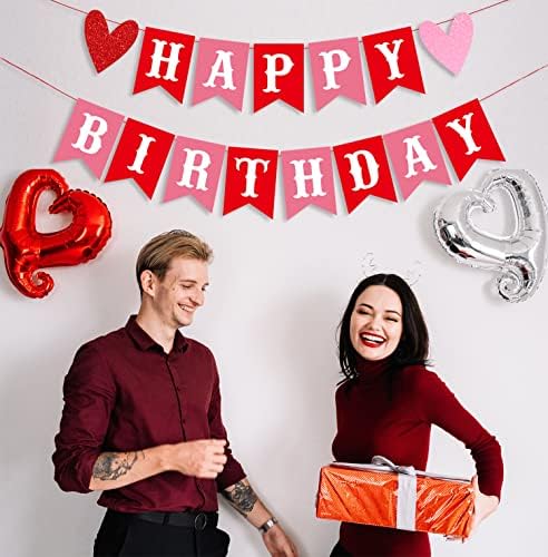 CAVLA Mutlu Doğum Günü Afiş sevgililer Günü için Kırmızı Pembe sevgililer Günü Temalı Doğum Günü Afiş Glitter Kalp İşaretleri