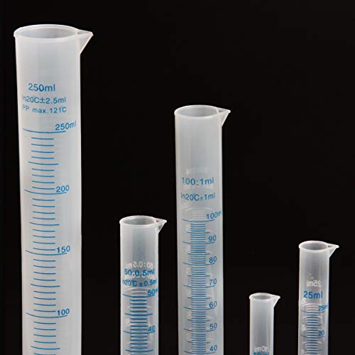 Ira Pollitt 5 Set Plastik Mezun Silindir, Bilimsel Plastik Ölçüm Silindir Laboratuvar Test Tüpü, 5 Boyutları 10 ml 25 ml 50 ml