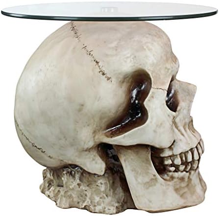 Tasarım Toscano Kayıp Ruhlar Gotik Kafatası Camlı Masa, Beyaz