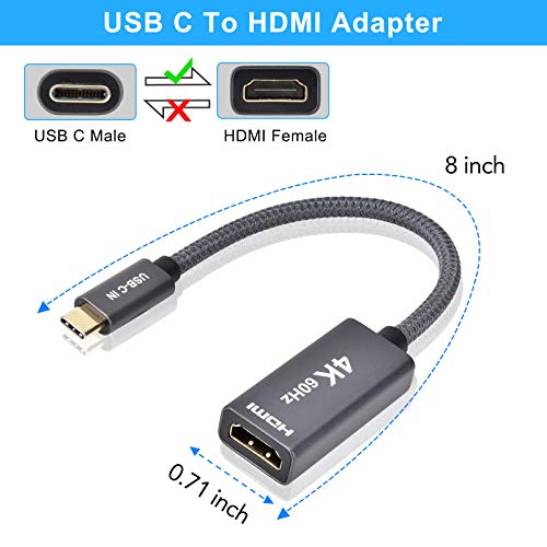 USB C HDMI Adaptörü, 4K 60Hz USBC Erkek HDMI Dişi Dönüştürücü, (Thunderbolt 3 Uyumlu) MacBook 2017 2018 2020, Mac Air iPad,