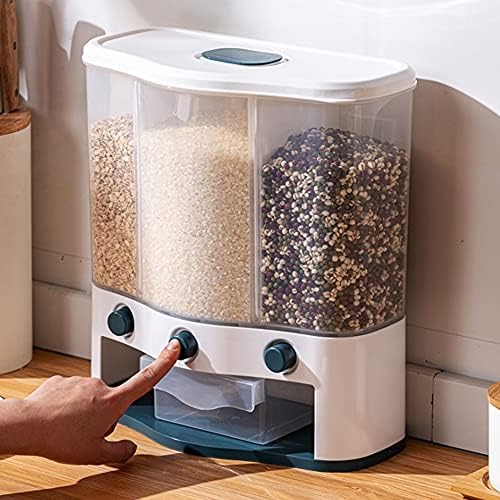 FFLJT Duvara Monte Ayrı Pirinç Kova Tahıl Dağıtıcı Nem Geçirmez Plastik Otomatik Raflar Mühürlü Ölçüm Gıda saklama kutusu (Renk: