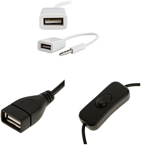 USB M-F Adaptör Anahtarı Açma / Kapama Kablosu + 3.5 mm Erkek Fiş USB F Kablosu(2 adet)