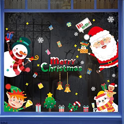 ROFARSO Büyük Çıkarılabilir Noel Pencere Tutunur ile Kardan Adam Gnome kutup ayısı Noel Baba Noel Pencere Sticker Çıkartma Dekorasyon