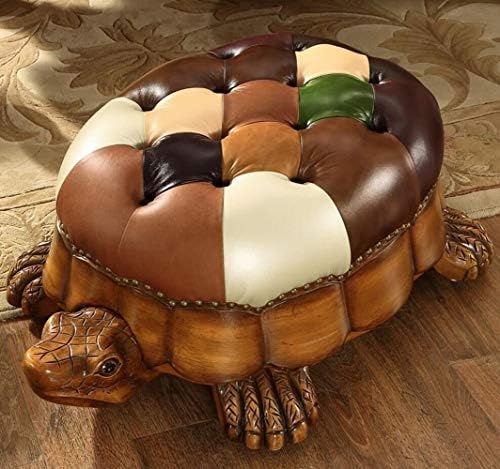 CYYTLFSD Ahşap Osmanlı Tabure, Kanepe Tabure,Deri Döşemeli Vintage Kaplumbağa Footrest Dışkı ile Tekerlekler (Renk: Çok Renkli)