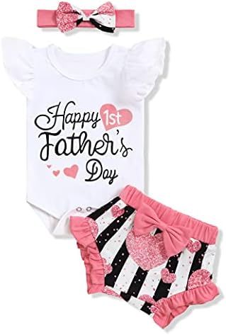 Mutlu İlk babalar Günü Kıyafeti Bebek Kız Fırfır Kollu Romper Aşk Şort ile Kafa Bandı Elbise