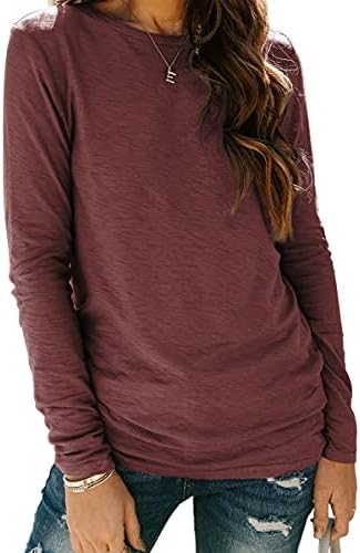 AUTOMET Womens Uzun Kollu T Shirt Crewneck 2021 Güz Tunik Gömme Gömlek Temel Tee Tops