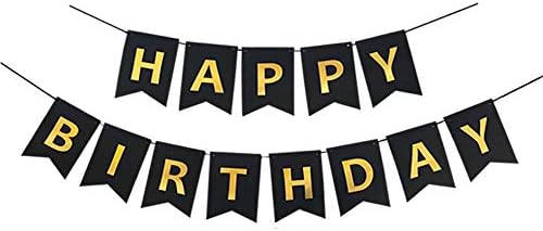 Siyah Mutlu Doğum Günü Afiş ile Parlak Altın Harfler, Swallowtail Tasarım Asılı İşaretleri Parti Süslemeleri