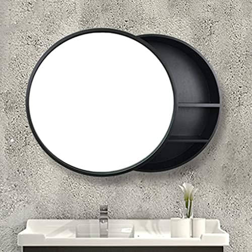 Banyo Aynaları Dolapları Push-Pull Katı Ahşap Yuvarlak aynalı dolap banyo duvar aynası Depolama Dolabı Duvar (Renk: Siyah, Boyutu: