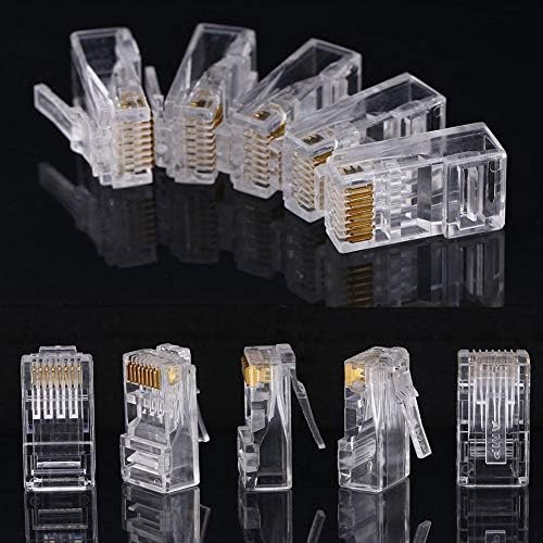 RJ45 Cat6 Konnektörler, 100 Adet Ethernet Kablosu Sıkma Konnektörleri Korumasız, Gigabit Ağları için Altın Kaplama 8P8C Ağ Kablosu