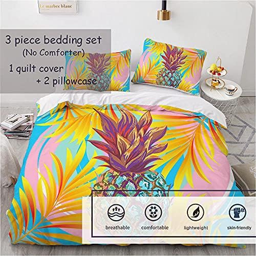 Renkli Ananas nevresim takımı Tropikal Meyve Yaprakları nevresim yatak örtüsü seti Moda 3D Baskı Polyester Yatak Örtüsü Genç