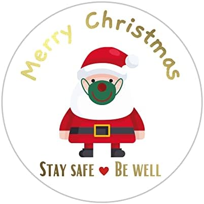 Mobiusea Oluşturma Merry Christmas Çıkartmaları / Zarf Mühürleri / 1.4 inç / Altın Folyo | 2021 Güvende Kalın ve İyi Olun | Su