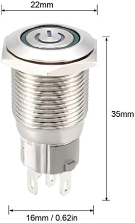 uxcell Anlık Metal basmalı düğme Anahtarı 16mm Montaj 1NC NO COM 12 V Yeşil LED Soket Fişi ile