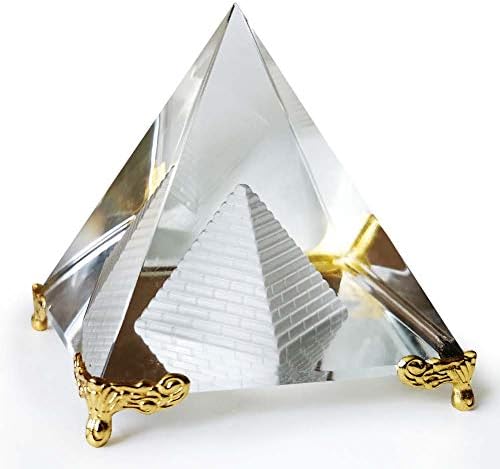 AXAYİNC 80mm K9 Kristal Piramit Heykelcik Koleksiyon Altın Kaplama Dekorasyon.