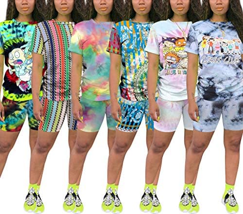 WOKANSE kadın moda baskılı kısa kollu T-Shirt şort Set spor iki parçalı kıyafetler