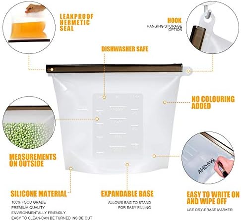 Yeniden Kullanılabilir Silikon Gıda Fermuarlı Çantalar Boyut 1000ML Dondurucu ve Bulaşık Makinesinde Yıkanabilir mutfak Organizasyonu