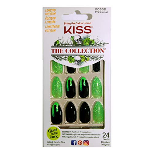 Öpücük (1) Kutu Koleksiyonu 24 adet Tutkal-On Çivi - Karanlıkta Glow Cadılar Bayramı Sınırlı Sayıda-7 Gün Giymek-Yeşil Glitter,