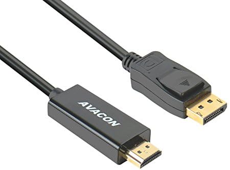 DisplayPort-HDMI 6 Feet Altın Kaplama Kablo, Avacon Display Port-HDMI Adaptör Erkek-Erkek Siyah