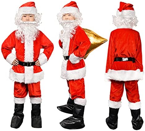 Çocuklar Noel Baba Kostüm çocuk Noel Deluxe Santa Suit Kıyafet Parti Cosplay Kostümleri Erkek Çocuklar için 9 ADET…
