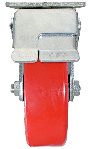 CasterHQ-6 x 2 Çelik Tekerlek Üzerinde Kırmızı Poliüretanlı Toplam Kilit Tekeri-1200 lbs Kapasite