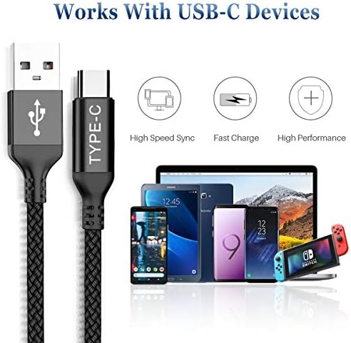 USB Tip C Şarj Kablosu 3'lü Paket(1.5/3.3/6.6 FT), Naylon Şarj Kablosu için Samsung Galaxy Fold Not 9 8 S10 S9 S8 S10E 10 10E