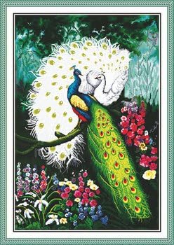 Sevinç Pazar Çapraz Dikiş Kitleri, Hayvan Tarzı, Tavus Kuşu Yeşil Orman (1),14CT Damgalı, 68 cm × 99 cm veya 26.52 × 38.61