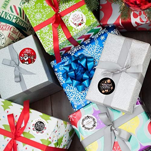 Yoption Merry Christmas Çıkartmalar Rulo 1.5 İnç, 500 Yuvarlak Noel Etiketleri, Çoklu Tasarımlar (5 Desenler)