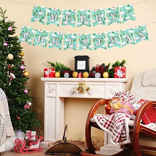 Blueangle Merry Christmas Banner ile Sevimli Llama Kaktüsler Desen-Noel Keçe Kumaş Afiş Dekorasyon için Ev yılbaşı dekoru
