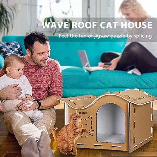 DEStar 15.7 İnç Kapalı Açık Su Geçirmez EVA 3D bilmecenin Kedi Evi Kolay Set-up DIY Pet Kitty Barınak ile Dalgalı Çatı