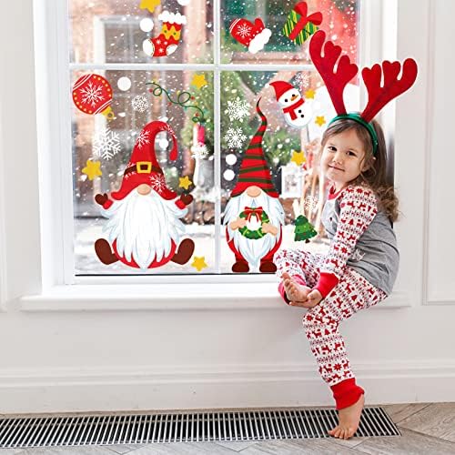 Noel Pencere Tutunur Süslemeleri, 9 Yaprak Noel Gnome Pencere Çıkartmalar Kapalı Noel Ev Dekor Parti Malzemeleri için, çift Taraflı