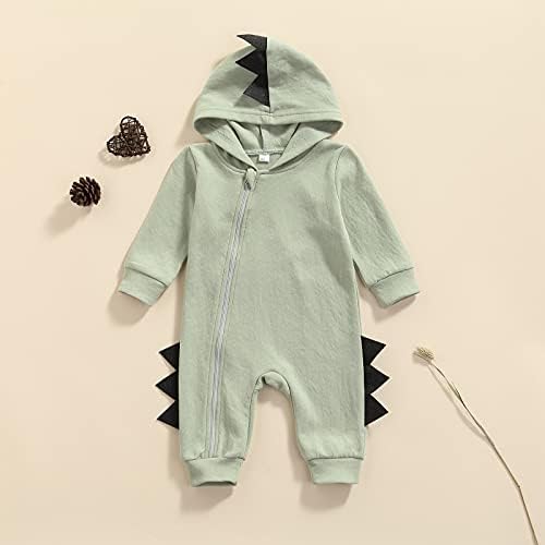 Cutoluca Yenidoğan Erkek Bebek Kız Hoodie Romper Dinozor Toddler Uzun Kollu Fermuar Kapüşonlu Tulum Bebek Kıyafet Giyim