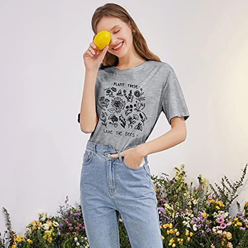 KIMSOONG Bitkiler T-Shirt Sevimli Arı Grafik Tee Kadın Tür Gömlek Komik Bitki Hediye Kısa Kollu Tee