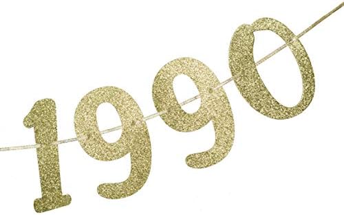 Vintage 1990 Altın Glitter Banner, 31st Doğum Günü Banner, 31st Doğum Günü Duyurular Dekor (Altın)
