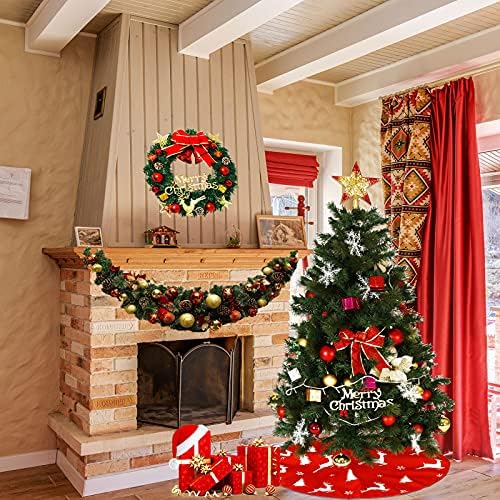 Noel Ağacı Etek Kırmızı Noel Ağacı Süsler Noel Ağacı Mat Karlı Desen Süslemeleri Tatil Parti için 35.5 inç