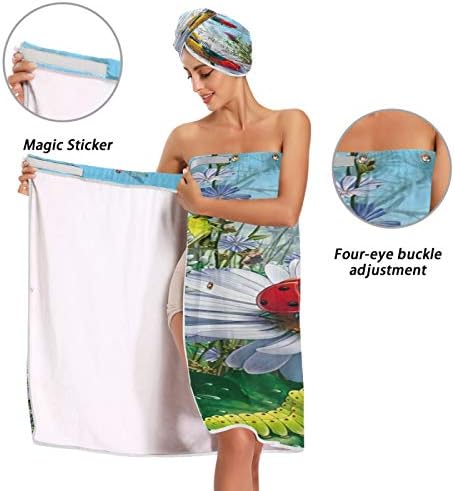 Lady Bug Banyo Havlu Wrap ile Kuru Saç Duş Başlığı, Ayarlanabilir Kapatma Duş Bornozlar, Hızlı Kurutma için Spa, Plaj, Duş