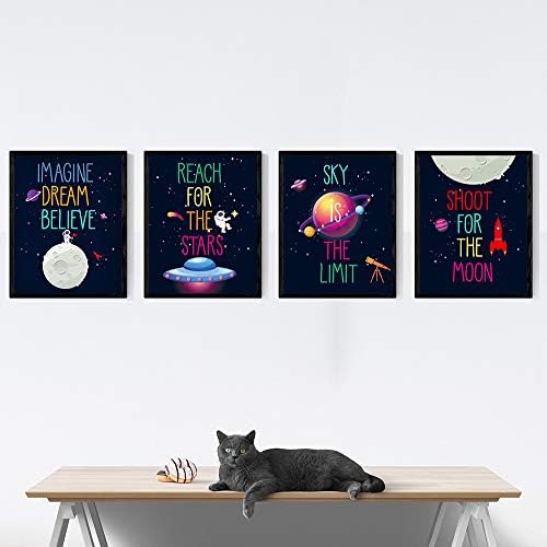 Ihopes Çocuklar Uzay Posterler Dekor Duvar Sanatı Baskılar / Dört Set 8x10 Çerçevesiz / İlham Çocuk Yatak Odası Kreş Odası Oyun