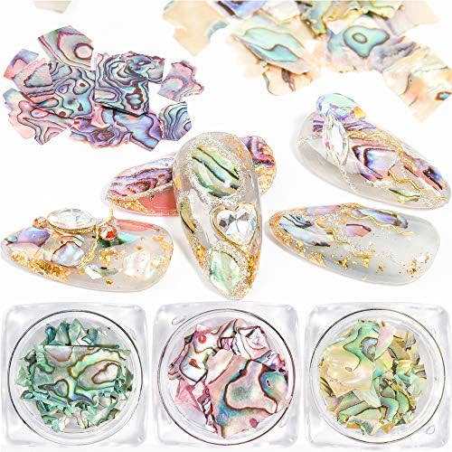 6 Kutuları Deniz Kabuğu Nail Art Dekoratif Çıkartmalar Düzensiz Abalone Deniz Kabuğu Dilimleri Tırnak Dekorasyon, 3D Nail Art
